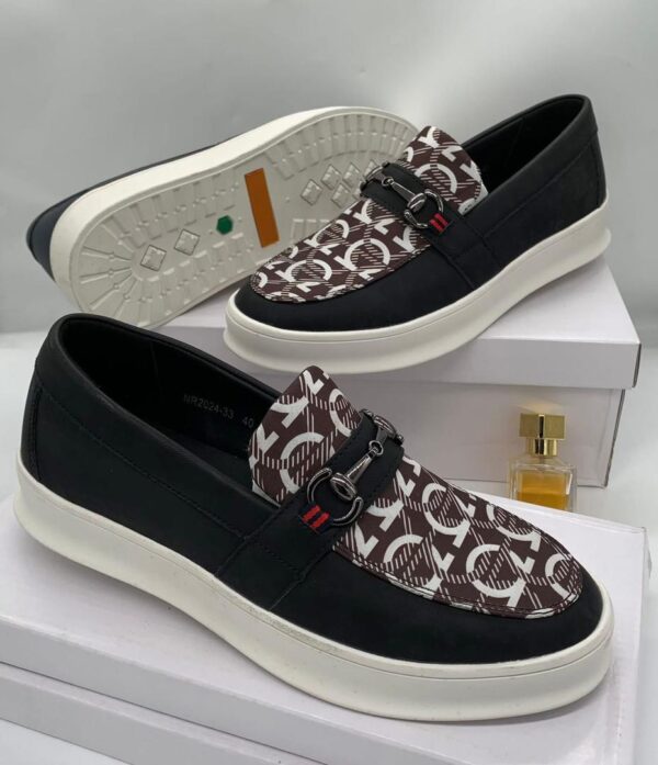 Loafers with Distinctive Buckle & Patterned Vamp Loafers with Distinctive Buckle & Patterned Vamp