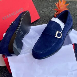 Salvatore Ferragamo Caspian Gancini-Bit Loafers in Navy Suede