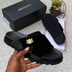 Aristocrats Black Italian Calf Leather Slides – Luxury Men’s Footwear