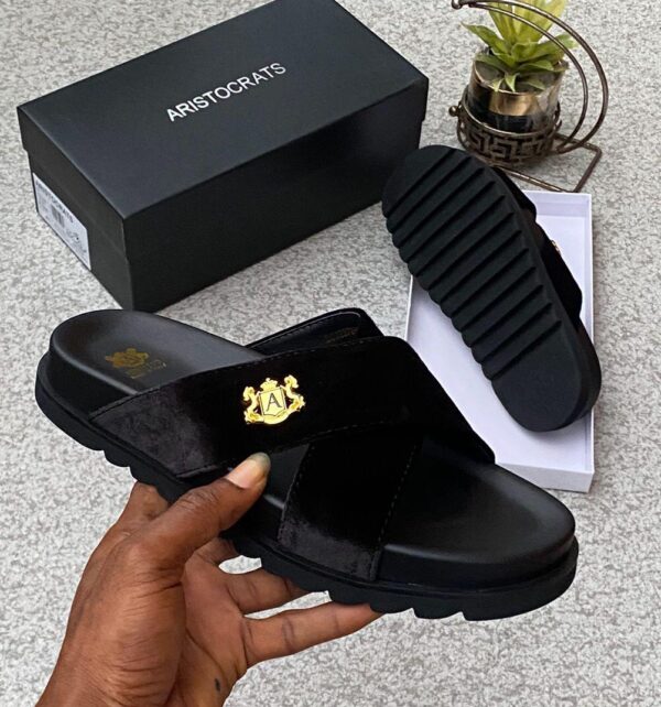 Aristocrats Black Italian Calf Leather Slides – Luxury Men’s Footwear