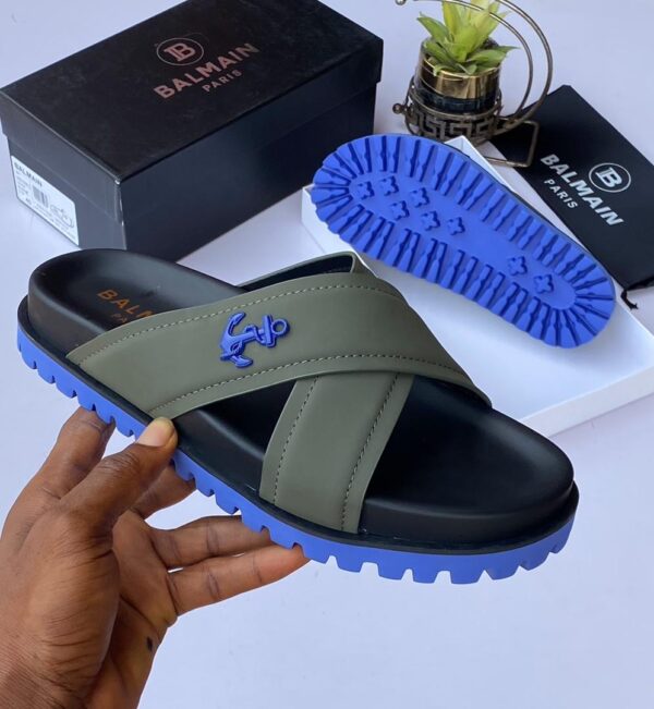 Balmain Men’s Olive Green Crossover Strap Sandals – Luxury Designer Footwear