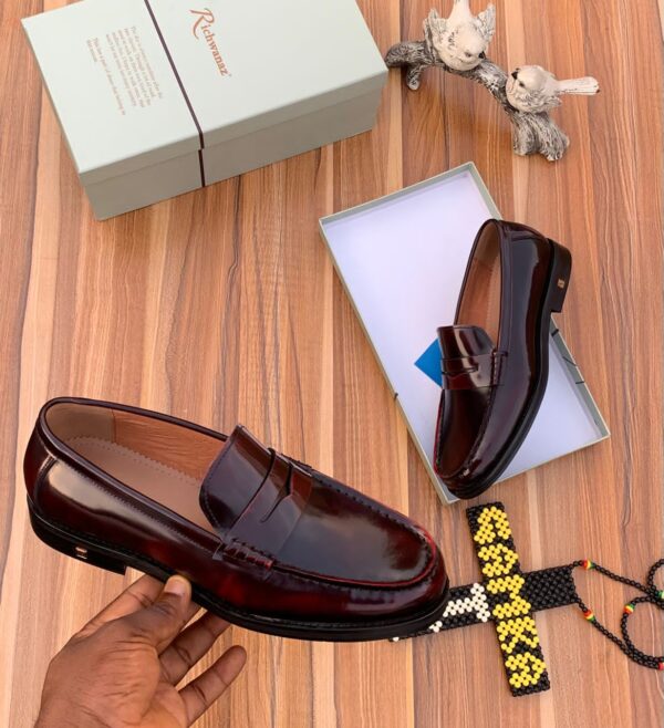 Hi-Shine Burgundy Leather Penny Loafers – Classic Men’s Dress Shoes