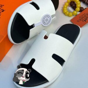 Hermès Pam White Leather Sandals – “H” Cut Minimalist Men’s Slippers
