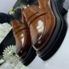 Brown Glossy Leather Penny Loafers with Platform Sole