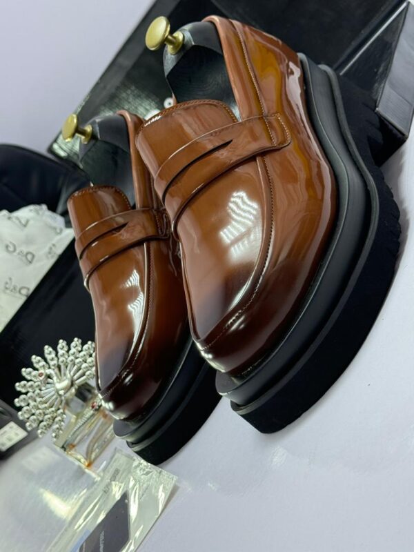 Brown Glossy Leather Penny Loafers with Platform Sole Brown Glossy Leather Penny Loafers with Platform Sole