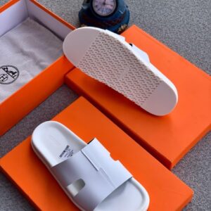 White H-Style Leather Slides