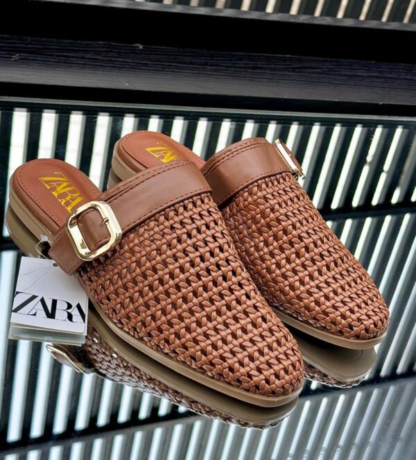Zara Brown Woven Buckle Slippers