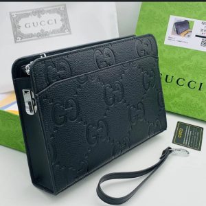 Luxury Men's Embossed Leather Zippered Wristlet Clutch