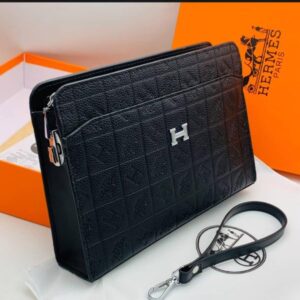Men's Textured Black Leather Luxury Clutch Bag
